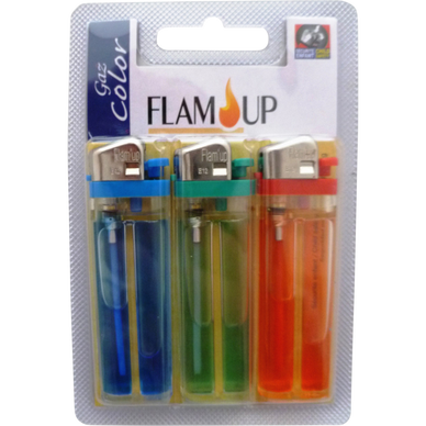 Briquets à gaz colorés sous blister FLAM'UP, x3