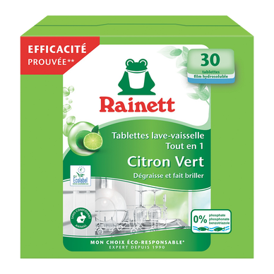 Tablettes lave-vaisselle tout en 1 citron vert RAINETT, x30