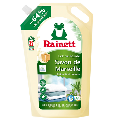 RAINETT - Lessive liquide - Savon de Marseille - 32 lavages - 1.6 l