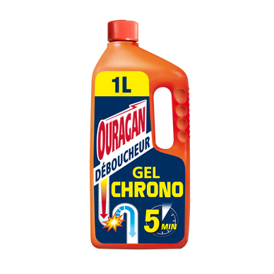 Gel déboucheur super concentré chrono 5 minutes OURAGAN, flacon de 1L