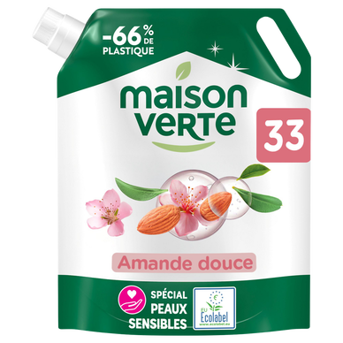 MAISON VERTE - Lessive liquide - Pour bébé,Hypoallergénique - Amande douce - 33 lavages - 1.485 l