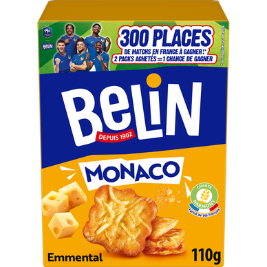 Biscuits apéritifs Crackers monaco emmental BELIN, 110g