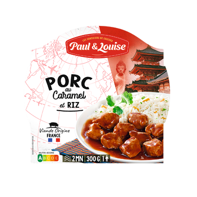 Plat cuisiné Porc au caramel et son riz PAUL & LOUISE, barquette 300g