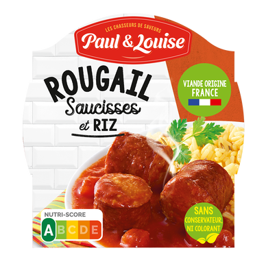 Plat cuisiné Rougail saucisses riz PAUL & LOUISE, barquette 300g