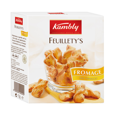Biscuits apéritifs Snacks feuilletés au beurre et gruyère Suisse Feuillety's KAMBLY, 75g