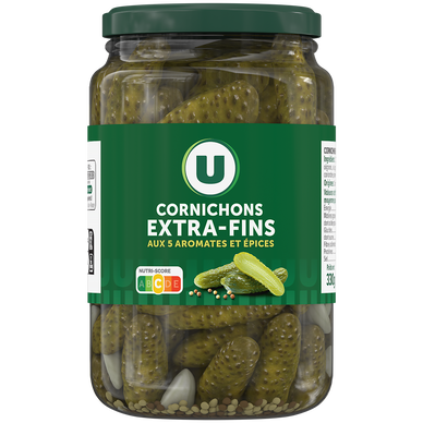 Cornichons extra-fins au vinaigre  bocal de 185g