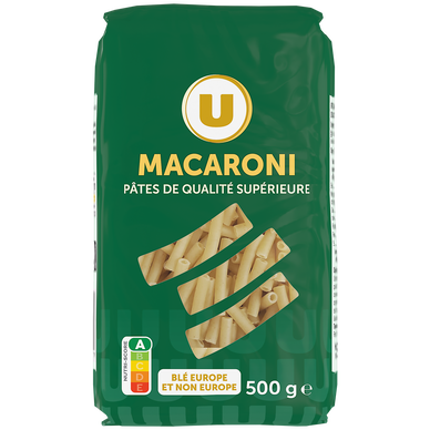 Pâtes Macaroni qualité supérieure, paquet cello de 500g