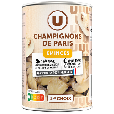 Champignons de Paris émincés au naturel - Boîte 230g