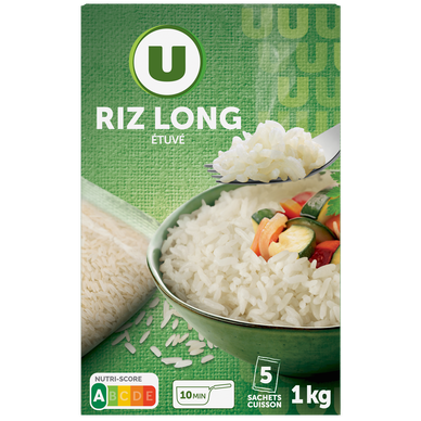 Riz long grain étuvé 10 minutes  étui de 5 sachets cuisson, 200g