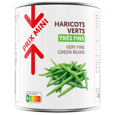 Haricots verts très fins PRIX MINI - Boîte de 440g net égoutté