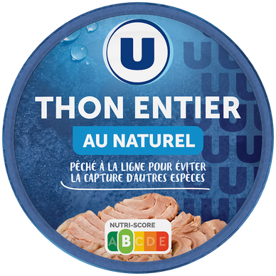 Thon listao entier au naturel pêche à la ligne  boîte de 93g