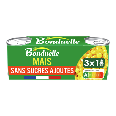 Maïs sans sucres ajoutés doux en grains BONDUELLE - 3 boîtes de 140g