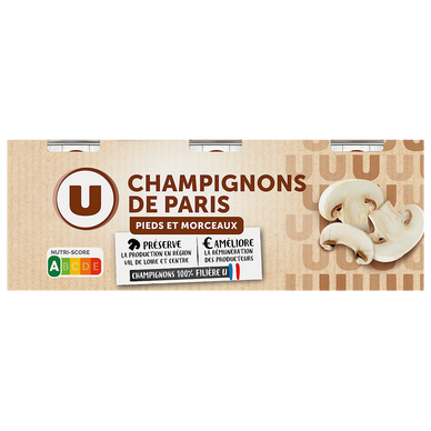 Champignons de Paris pieds & morceaux - 3 boîtes de 115g