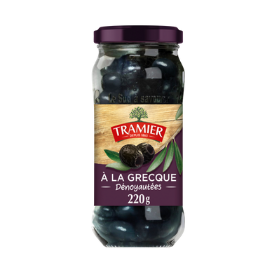 Olives Noires Grecques Dénoyautées TRAMIER, bocal 220g