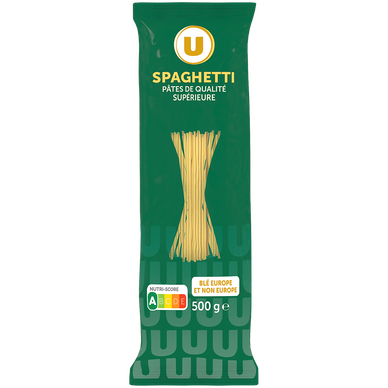 Pâtes Spaghetti qualité supérieure, paquet cello de 500g
