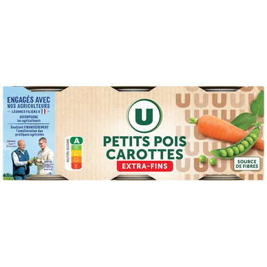 Petits pois et carottes extra-fins - 3 boîtes de 130g net égoutté