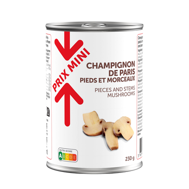 Champignons de Paris pieds et morceaux PRIX MINI - Boîte 230g
