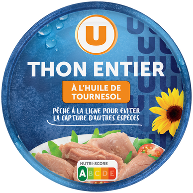 Thon entier à l'huile de tournesol pêché canne - boite 150g