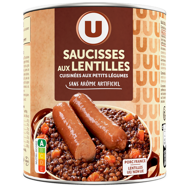 Saucisses aux lentilles cuisinées  aux petits légumes boîte 4/4 840g