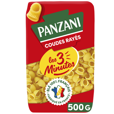 Pâtes COUDES RAYES Cuisson Rapide 3 Minutes blé Français PANZANI - 500g