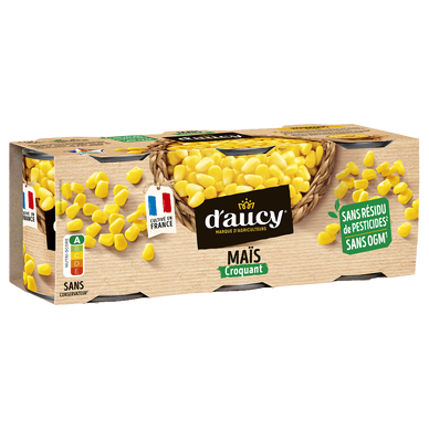 Maïs croquant sans résidu de pesticides Cultivé en France D'AUCY - 3x140g