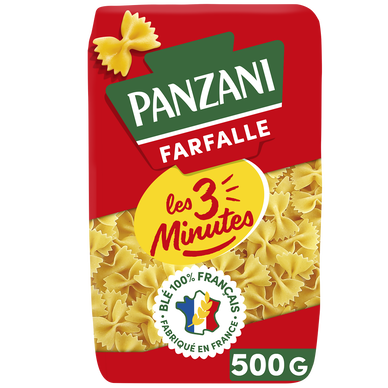 Pâtes FARFALLE Cuisson Rapide 3 Minutes blé Français PANZANI - 500g