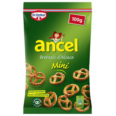 Biscuits apéritifs mini bretzels ANCEL, sachet de 100g