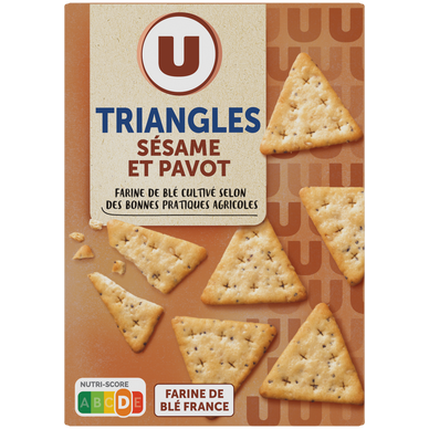 Biscuits apéritifs Crackers apéritifs triangles au sésame et pavot, 100g