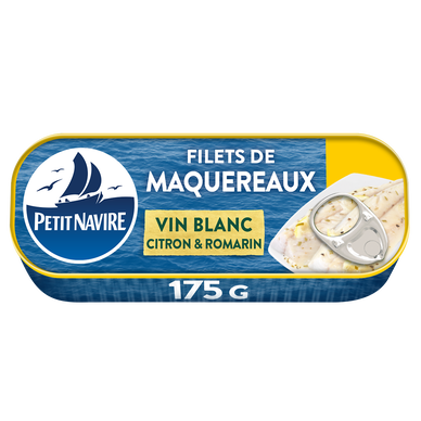 Filets de Maquereaux Vin blanc, Citron et Romarin sans arôme ajouté PETIT NAVIRE - 175g