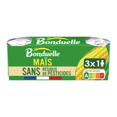 Maïs Sans résidu de pesticides BONDUELLE - 3 boîtes de 140g net égoutté