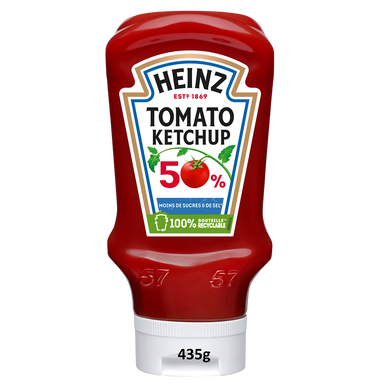 Tomato Ketchup -50% sel & sucre, HEINZ, Top Down, 435g