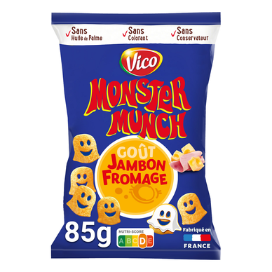 Biscuits apéritifs goût jambon fromage MONSTER MUNCH, sachet de 85g
