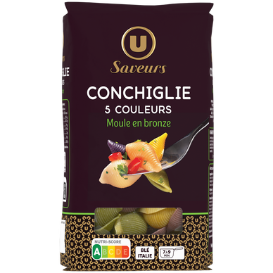 Pâtes Conchiglie 5 couleurs  sachet de 500g