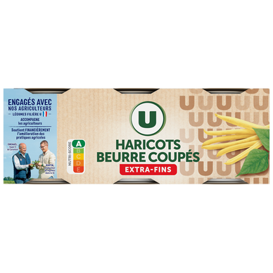 Haricots beurre coupés extra fins - 3  boîtes de 110g net égoutté