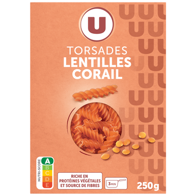 Pâtes Torsade lentilles corail, sachet 250g