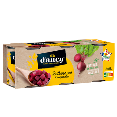 Betteraves rouges en dés Sans conservateur D'AUCY - 3x1/4 390g poid net égoutté