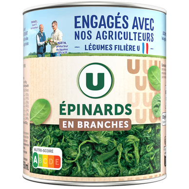 Epinards en branches - Boîte de 530g net égoutté