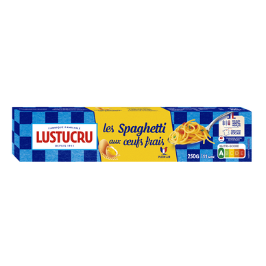 Pâtes Spaghetti longs aux oeufs LUSTUCRU, paquet de 250g