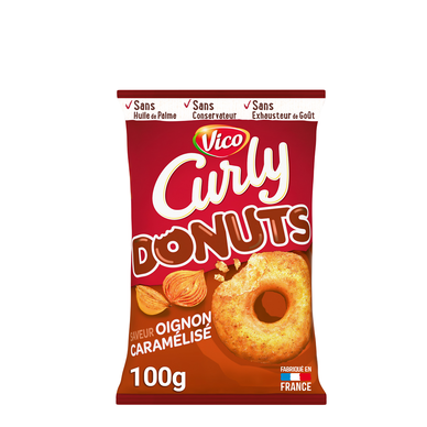 Biscuits apéritifs CURLY donuts oignon caramélisé Vico, sachet 100g