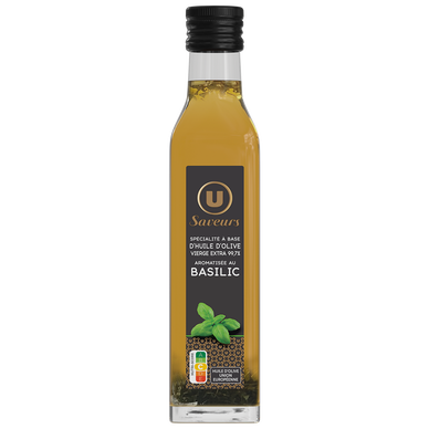 Spécialité à base d'huile d'olive vierge extra 99,7% aromatisée au basilic  bouteille de 25cl