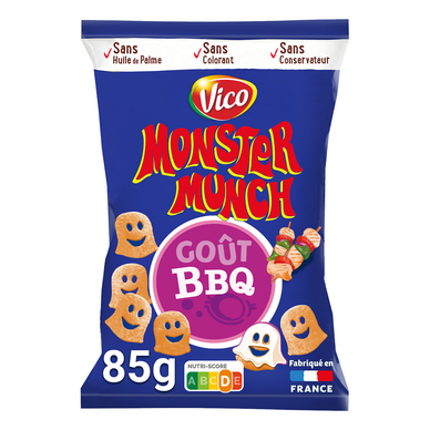 Biscuits apéritifs goût barbecue MONSTER MUNCH, sachet de 85g