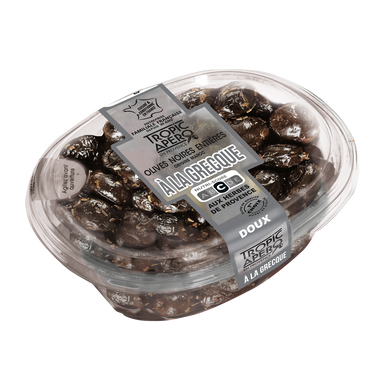 Olive noire entière à la grecque aux herbes de Provence, TROPIC APERO,barquette 250g