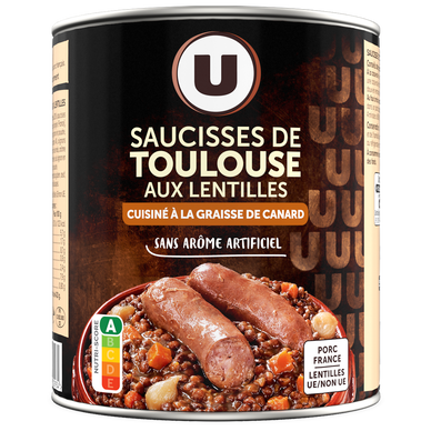Saucisses de Toulouse aux lentilles Boîte de 840g