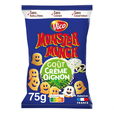 Biscuits apéritifs goût crème oignon MONSTER MUNCH, sachet de 75g
