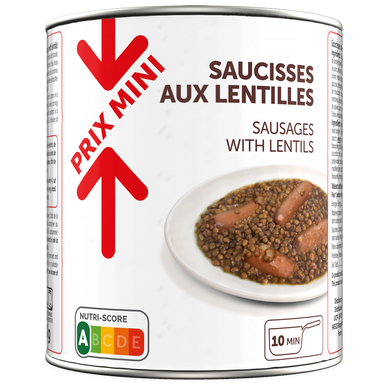 Saucisses aux lentilles PRIX MINI boîte 4/4 840g