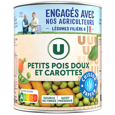 Petits pois doux et carottes Cuisson vapeur - Boîte de 530g net égoutté