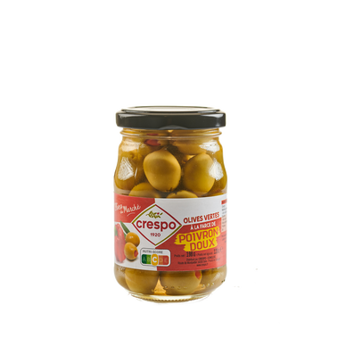 Olives vertes farcies poivrons CRESPO, 120g
