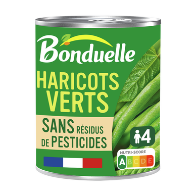 Haricots verts extra-fins Sans résidu de pesticides BONDUELLE - Boîtede 440g net égoutté