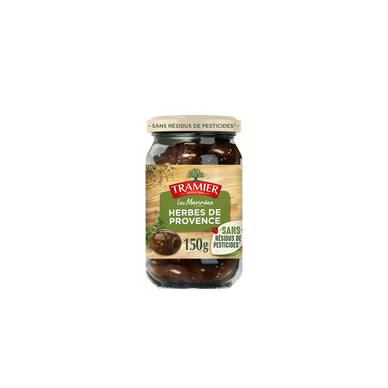 Olives Noires Confites Marinées aux Herbes de Provence Sans Résidus dePesticides TRAMIER - Bocal 150g