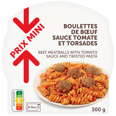 Boulettes de boeuf sauce tomate et torsades PRIX MINI 300g